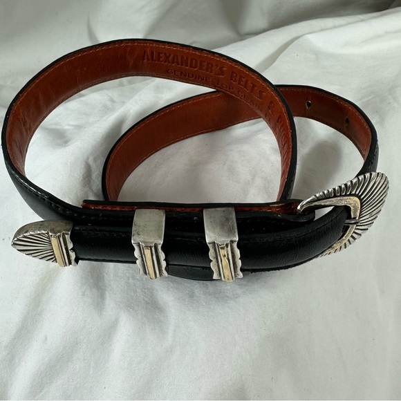 Genuine vintage ALEXANDER'S BELTS sterling silver with 14k black leather belt 26 - Picture 11 of 15